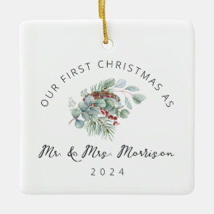 Första jul Gift som Mr. & Mrs Photo Julgransprydnad Keramik