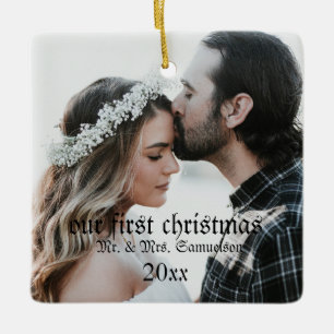 Första jul Gift som Mr. & Mrs PHOTO Julgransprydnad Keramik