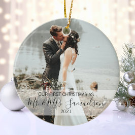 Första jul Gift som Mr. & Mrs PHOTO Julgransprydnad Keramik