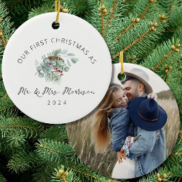 Första jul Gift som Mr. & Mrs Photo Julgransprydnad Keramik