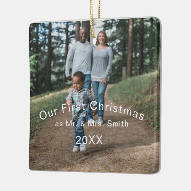 Första jul Gift som Mr. & Mrs PHOTO Julgransprydnad Keramik (Vänster)