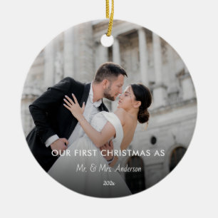 Första jul Gift som Mr. & PHOTO Cerami Julgransprydnad Keramik