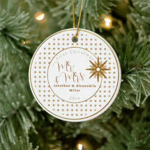 Första jul: Guld Snowflake Bröllop Julgransprydnad Keramik