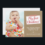 Första jul | Helgdag Birth Notice Julkort<br><div class="desc">Ett sött helgdag-fotokort för baby första jul. Detta födelsetillkännagivande har en papper bakgrund,  tvätttejp och frasen "Min första jul" skriven i sötens röda kalligrafi. Unisex-konstruktionen fungerar antingen för flicka eller för pojke.</div>