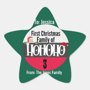 Första jul Ho Ho Ho-familjen Personalize Stjärnformat Klistermärke