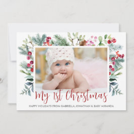 Första jul Holly Berry Photo Julkort