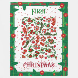 Första jul Holly Poinsettia Blommigt Winter Fleecefilt