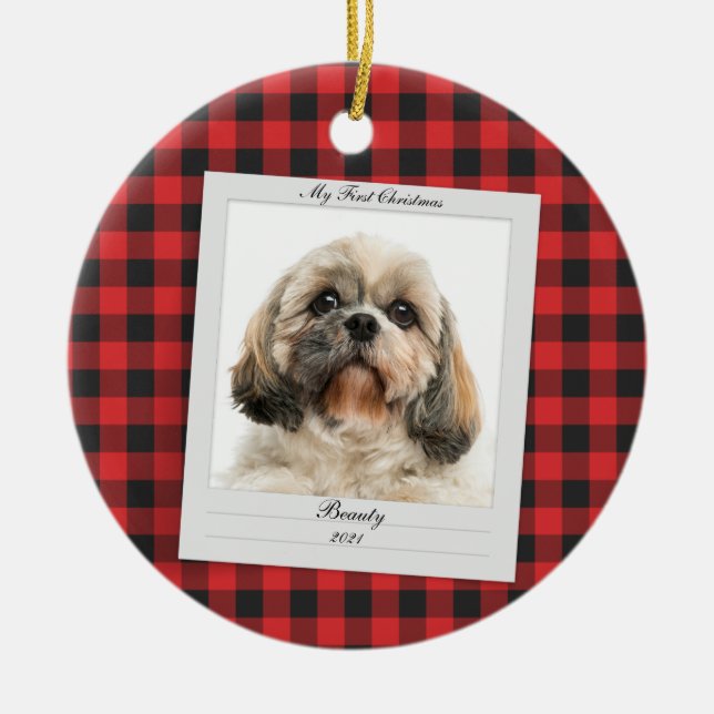 Första jul-Hund Foto Pet Namn Year Anpassningsbar Julgransprydnad Keramik (Framsidan)