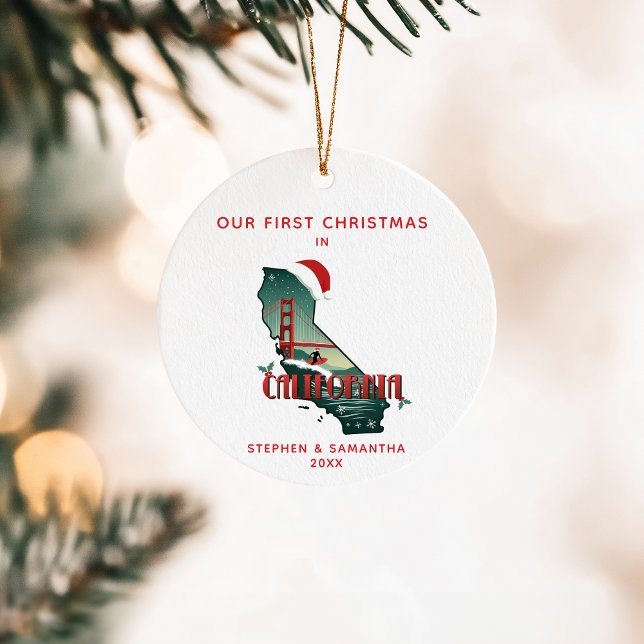 Första jul i Kaliforniens statliga Anpassningsbar  Julgransprydnad Keramik (Edit details to personalize.  Coordinating gifts & partyware in the collection)