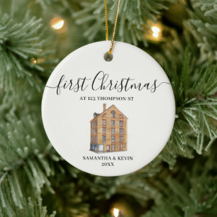 Första jul i New Home Watercolor House Julgransprydnad Keramik
