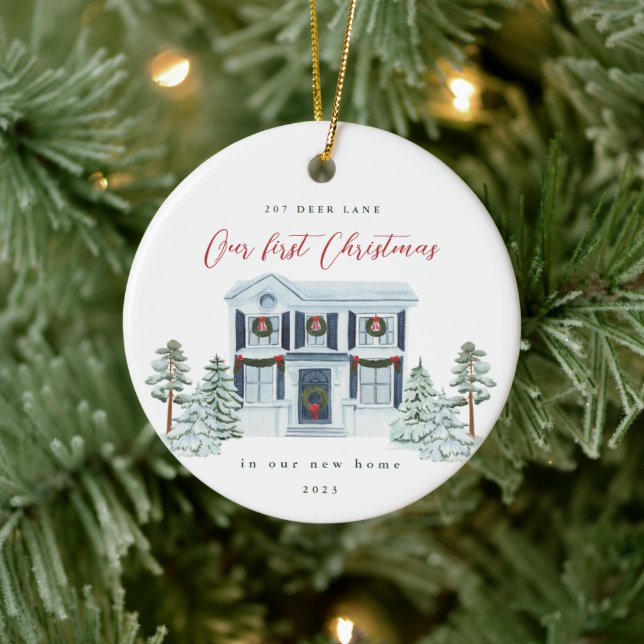 Första jul i vårt nya Adress och år Julgransprydnad Keramik (Träd)