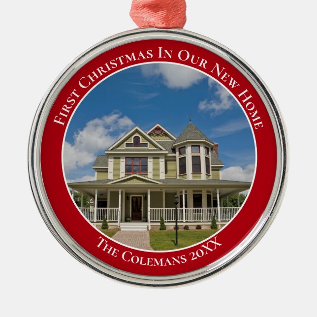 Första jul i vårt nya hem-Anpassningsbar-husfoto Julgransprydnad Metall (Framsidan)