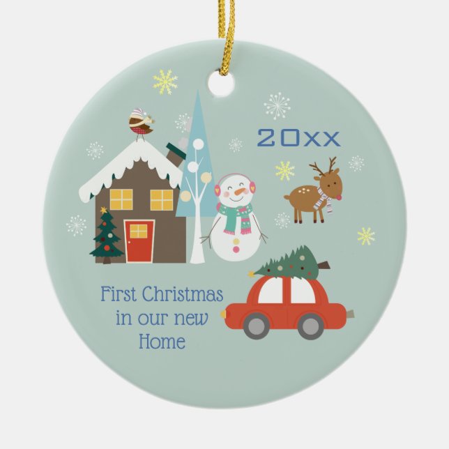 Första jul i vårt nya hem julgransprydnad keramik (Framsidan)