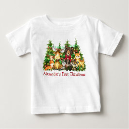 Första jul - Ljus Woodland Forest Animals Bow T Shirt