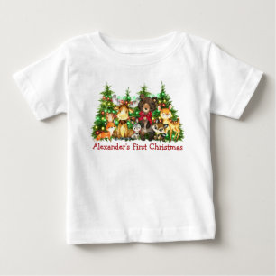 Första jul - Ljus Woodland Forest Animals Bow T Shirt