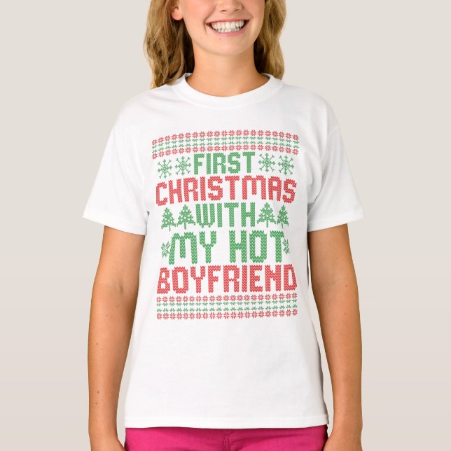 Första jul med min Hett BoyFriend Sweater T Shirt (Framsida)