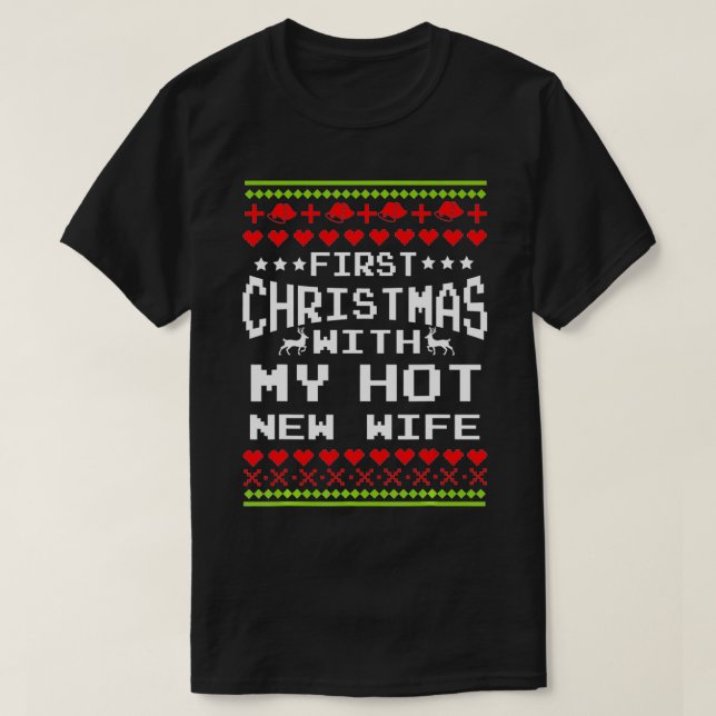 Första jul med min Hett Ny frun gift matchning T Shirt (Design framsida)