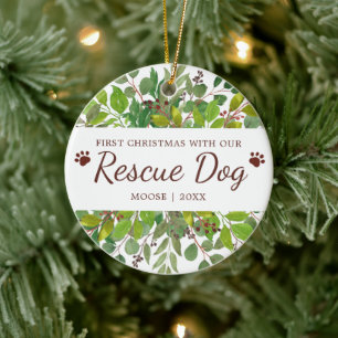Första jul med vår Rädding Hund-Personlig Julgransprydnad Keramik
