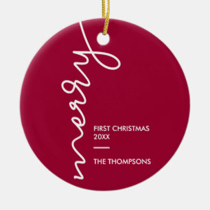 Första jul, Merry Modern Script Foto Julgransprydnad Keramik