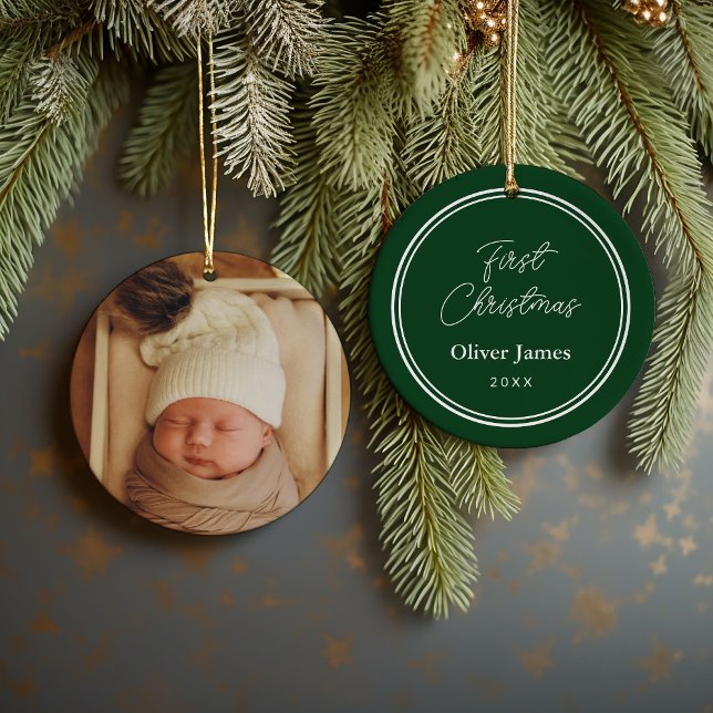 Första jul - Monogram Photo Helgdag Ornament (Skapare uppladdad)