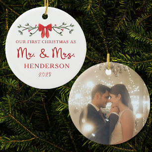 Första jul Mr & Mrs Anpassningsbar Newlyed Photo Julgransprydnad Keramik