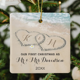 Första jul Mr & Mrs Tropical Hearts Julgransprydnad Keramik