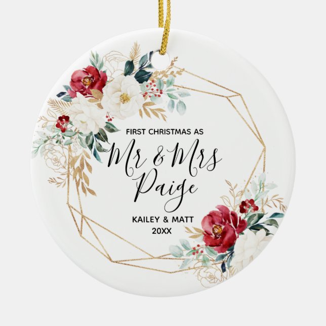 Första jul Mr. och Mrs. Couple Ceramic Ornament (Framsidan)
