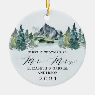 Första jul Mr. och Mrs. Mountains Träd Bröllop Julgransprydnad Keramik