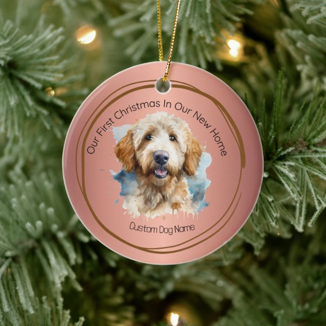 Första jul - nytt hemcitat ro goldendoodle julgransprydnad keramik (Träd)