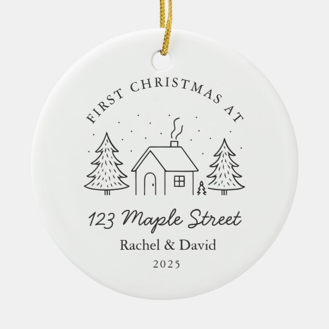 Första jul på vår Ny adress - Minimihus Julgransprydnad Keramik (Framsidan)