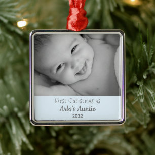 Första jul som Auntie från Nephew Namn Photo Julgransprydnad Metall