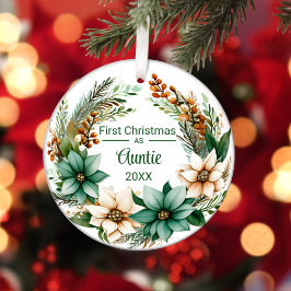 Första jul som Auntie White Grönt Poinsettias Julgransprydnad Keramik