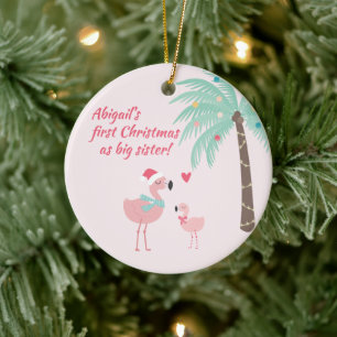 Första jul som Big Sister Cute Santa Flamingo Julgransprydnad Keramik
