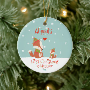 Första jul som Big Sister, Cute Woodland Foxes Julgransprydnad Keramik