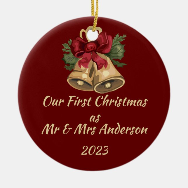 Första jul som Editable namn & date Julgransprydnad Keramik (Framsidan)