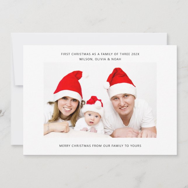 Första jul som en familj av tre familjefoto julkort (Framsida)