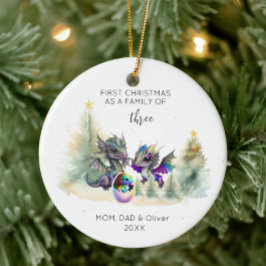 Första jul som en familj av tre Neon Dragon Julgransprydnad Keramik