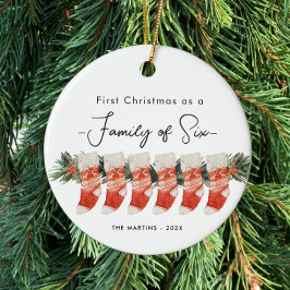 Första jul som en familj med sex lager julgransprydnad keramik
