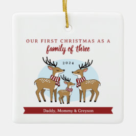 Första jul som en familj med tre foto julgransprydnad keramik