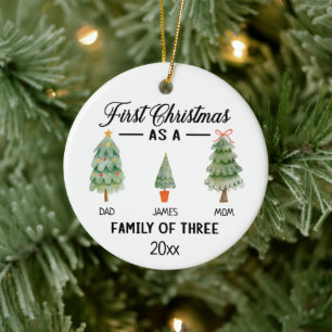 Första jul som en familj med tre vattenfärger julgransprydnad keramik