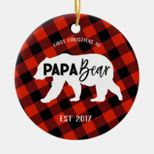 Första jul som en pappabjörnprydnad julgransprydnad keramik