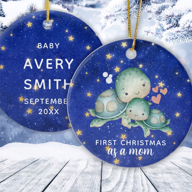 Första jul som en Personlig för Mamma-havssköldpad Julgransprydnad Keramik (Custom First Christmas As A Mom Sea Turtle Ceramic Ornament
)