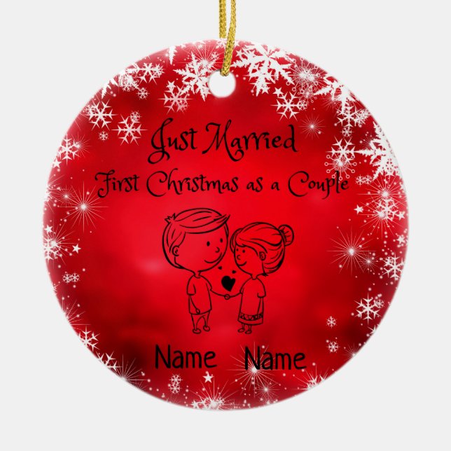 Första jul som ett par - Ny gifta Julgransprydnad Keramik (Framsidan)