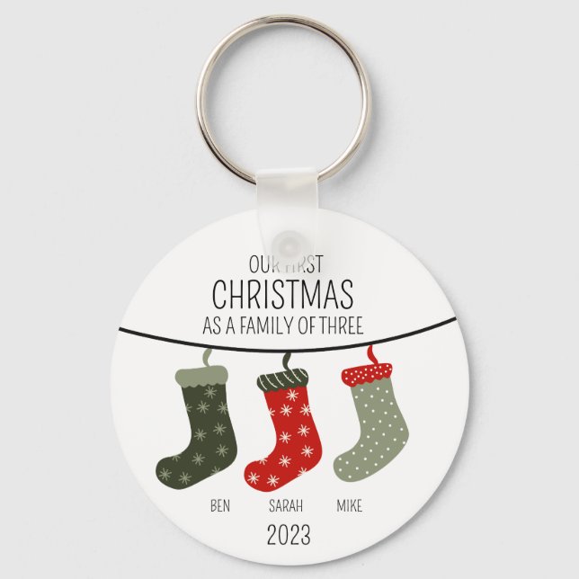 Första jul som familj av tre nyckelring (Framsida)