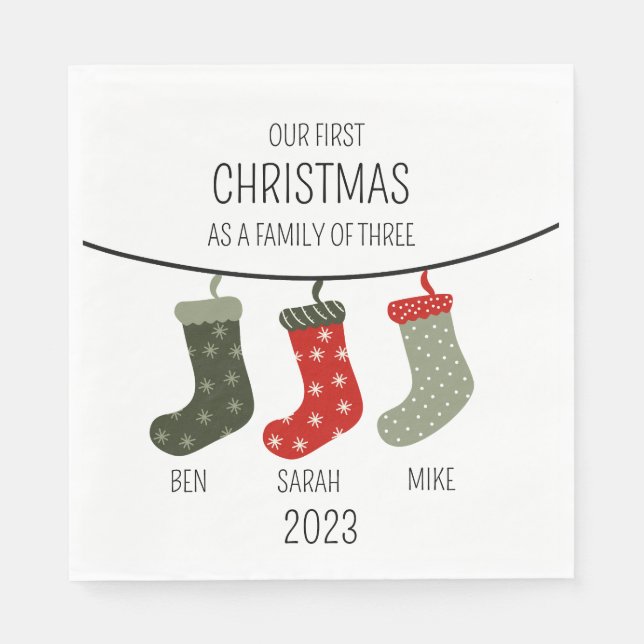 Första jul som familj av tre pappersservett (Framsidan)