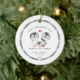 Första jul som familj av tre Penguins Cera Julgransprydnad Keramik