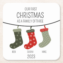 Första jul som familj av tre underlägg papper kvadrat