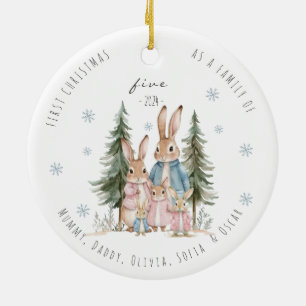Första jul som familj med fem kaniner julgransprydnad keramik