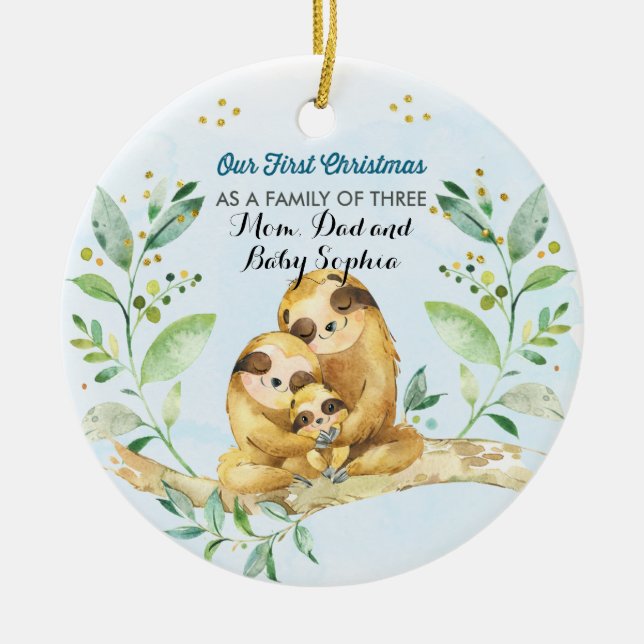 Första jul som familj tre julgransprydnad keramik (Framsidan)