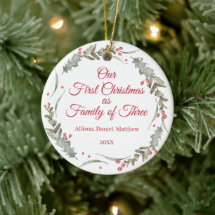 Första jul som Family Anpassningsbar Photo Keepsak Julgransprydnad Keramik